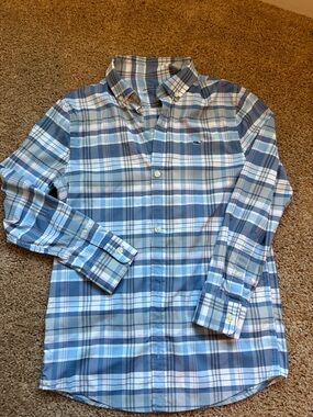 Vineyard Vines Performance Blue and White Plaid Button-Down Shirt